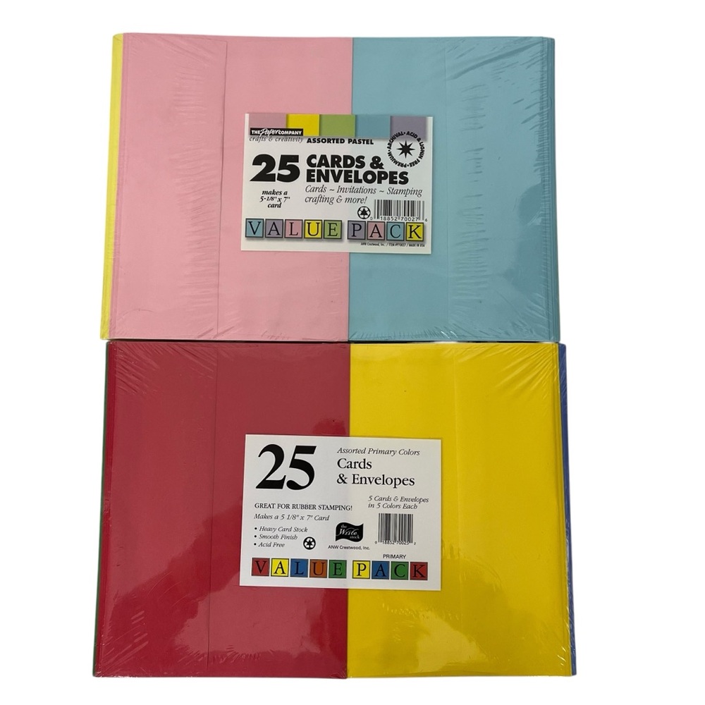 The Paper Company Sets of Card Stock & Envelopes Primary & Pastel 25 Cards Each